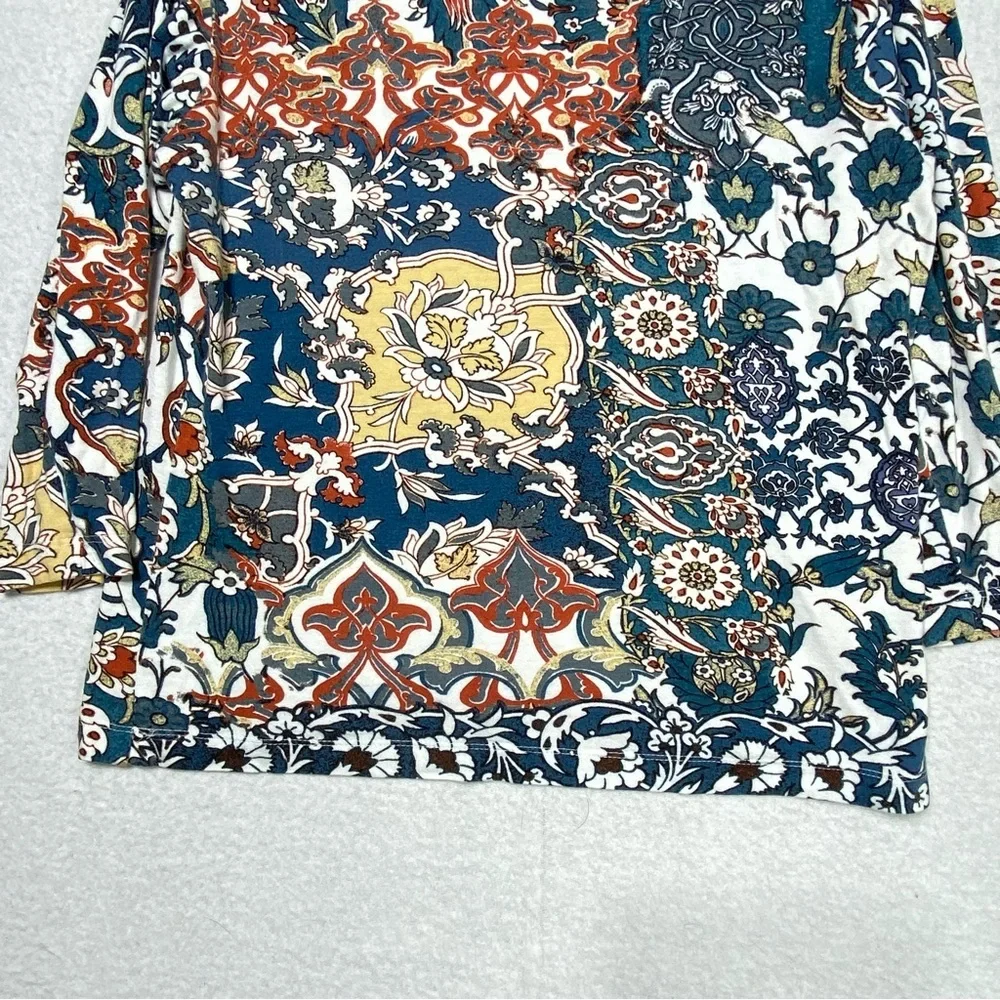 Chico's Paisley Floral Patchwork Top Womens 1 (M/8) Multicolor 3/4 Sleeve V Neck - Picture 9 of 12